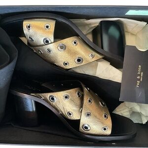 Rag & Bone Gold and Black Studded Mules